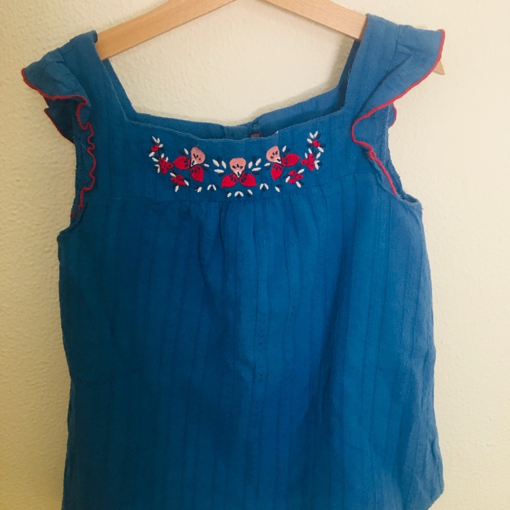 Blue Embroidered Sleeveless Top